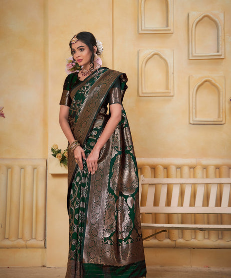 Soft Silk Saree Weaving Banarasi Jari Work Saree With Blouse