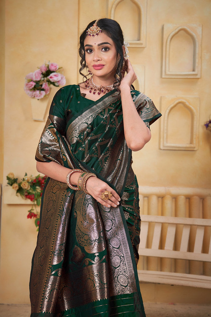 Soft Silk Saree Weaving Banarasi Jari Work Saree With Blouse