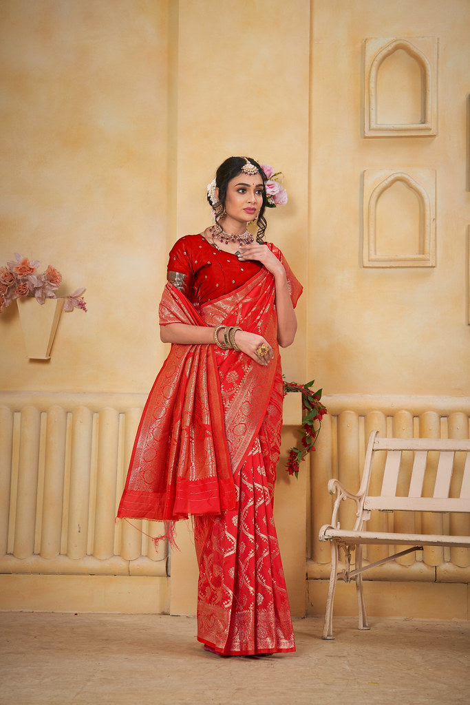 Soft Silk Saree Weaving Banarasi Jari Work Saree With Blouse
