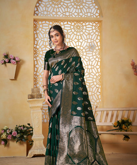Soft Silk Saree Weaving Banarasi Jari Work Sari With Blouse