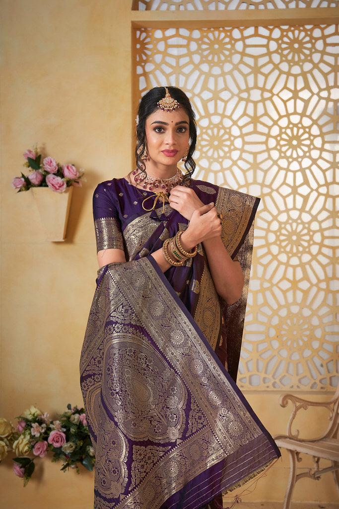 Soft Silk Saree Weaving Banarasi Jari Work Sari With Blouse