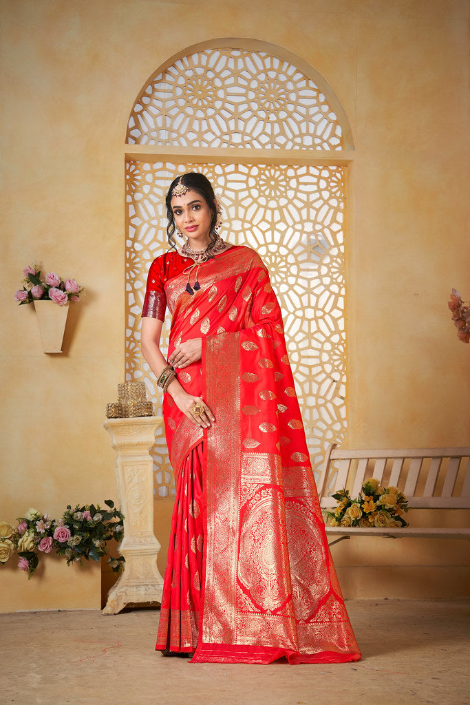 Soft Silk Saree Weaving Banarasi Jari Work Sari With Blouse