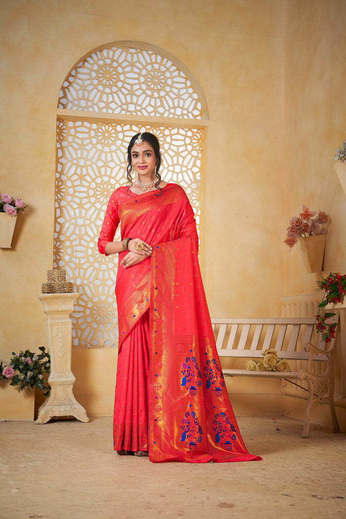 Soft Silk Saree Weaving Banarasi Jari Work Sari With Blouse