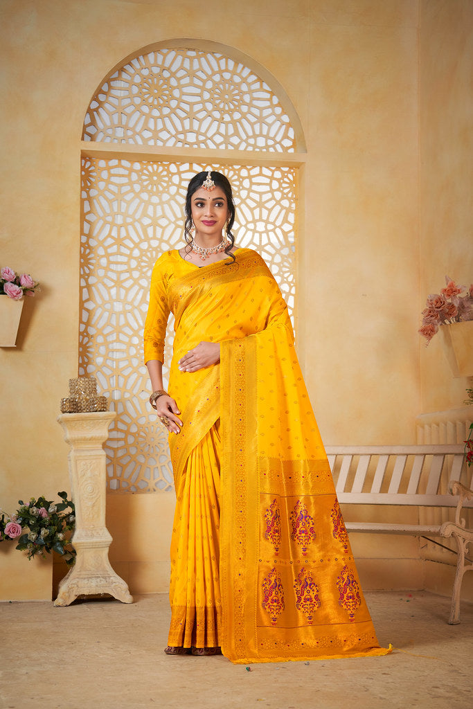 Soft Silk Saree Weaving Banarasi Jari Work Traditional Sari With Blouse