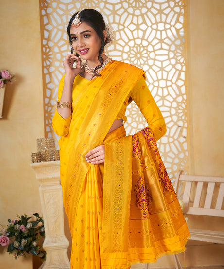 Soft Silk Saree Weaving Banarasi Jari Work Traditional Sari With Blouse