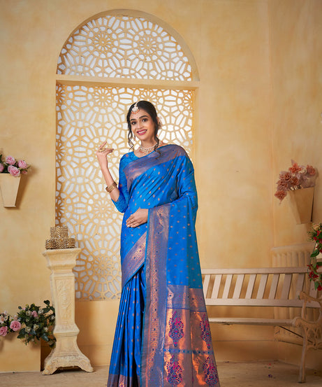 Soft Silk Saree Weaving Banarasi Jari Work Traditional Sari With Blouse