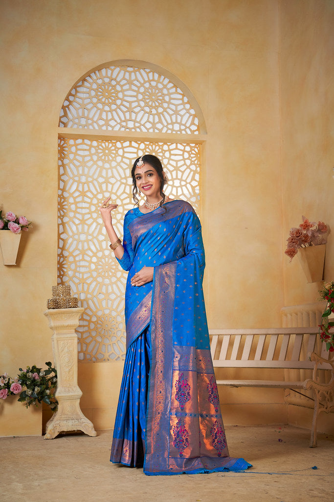 Soft Silk Saree Weaving Banarasi Jari Work Traditional Sari With Blouse