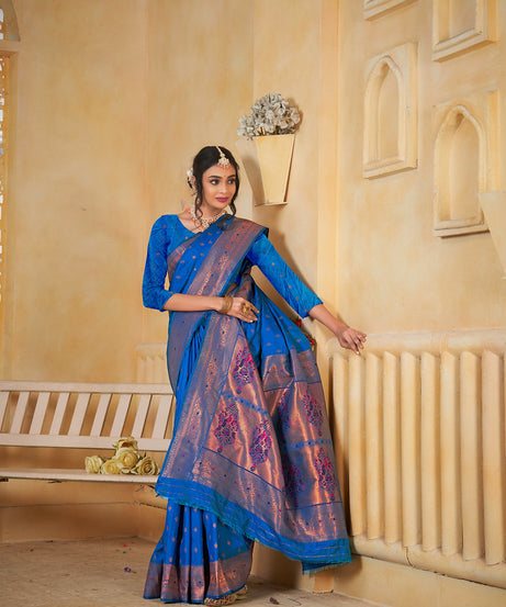 Soft Silk Saree Weaving Banarasi Jari Work Traditional Sari With Blouse
