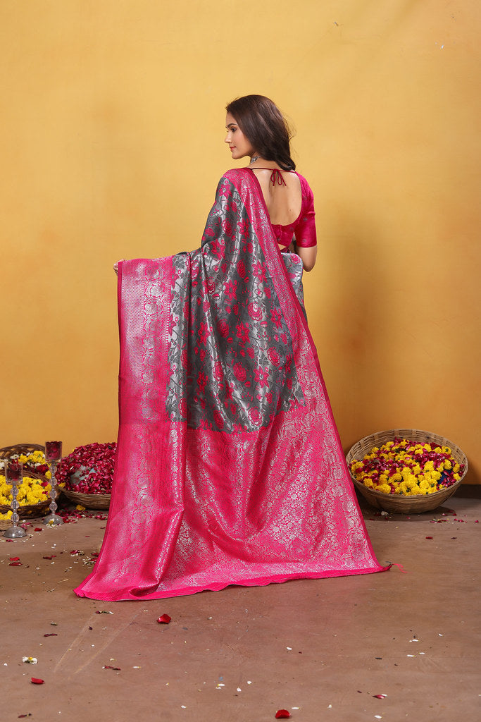 Kanjiwaram Silk Saree With Rich Pallu Designer Sari With Blouse