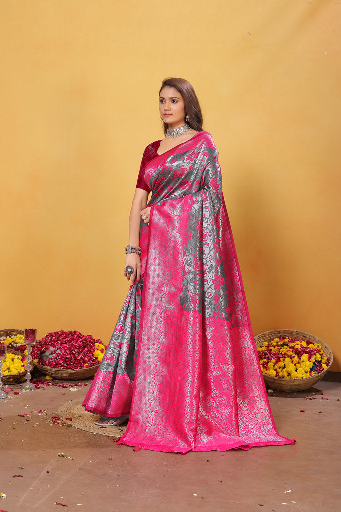 Kanjiwaram Silk Saree With Rich Pallu Designer Sari With Blouse