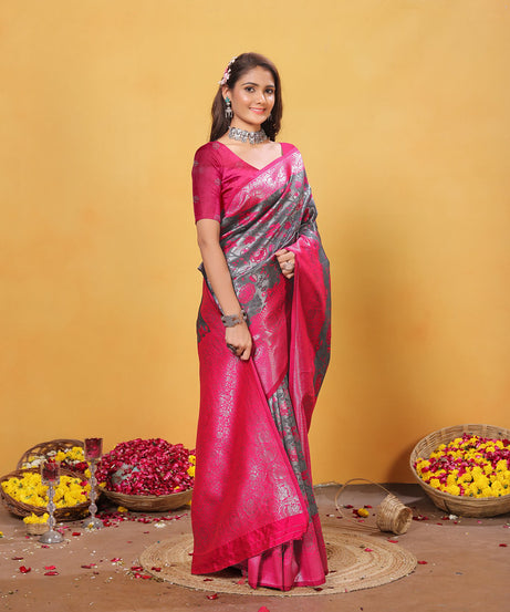 Kanjiwaram Silk Saree With Rich Pallu Designer Sari With Blouse