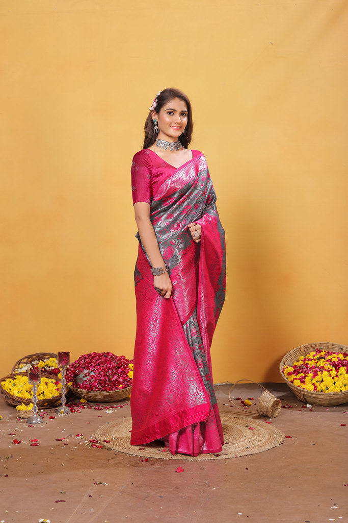 Kanjiwaram Silk Saree With Rich Pallu Designer Sari With Blouse