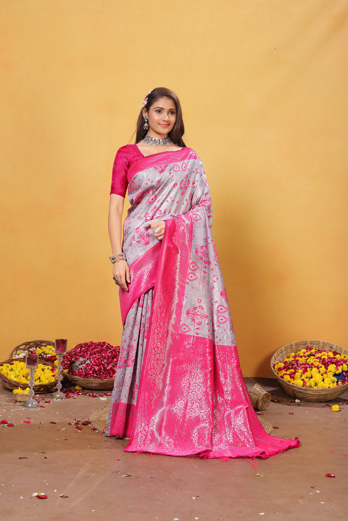 Kanjiwaram Silk Saree With Rich Pallu Designer Sari With Blouse