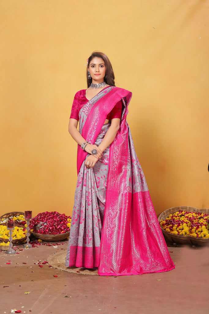 Kanjiwaram Silk Saree With Rich Pallu Designer Sari With Blouse