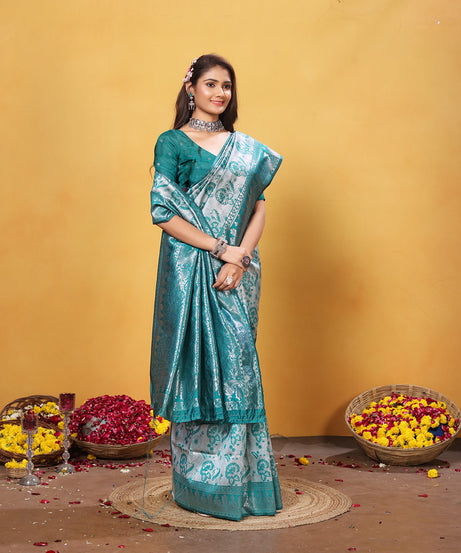 Kanjiwaram Silk Saree With Rich Pallu Designer Sari With Blouse