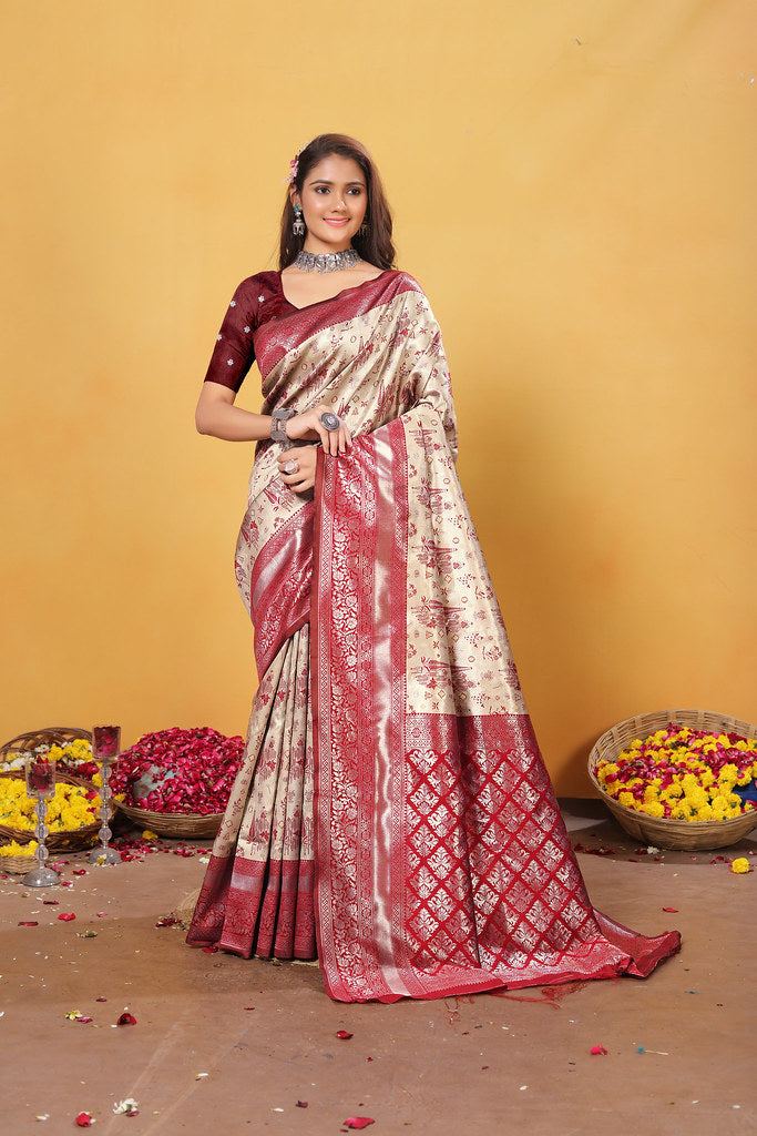Kanjiwaram Silk Saree With Rich Pallu Designer Sari With Blouse