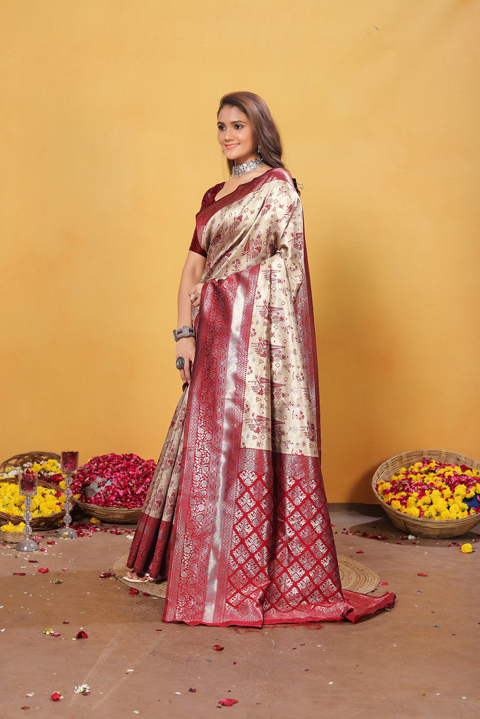 Kanjiwaram Silk Saree With Rich Pallu Designer Sari With Blouse