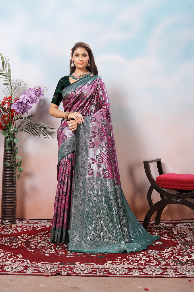 Kanjiwaram Silk Saree With Rich Pallu Designer Sari With Blouse