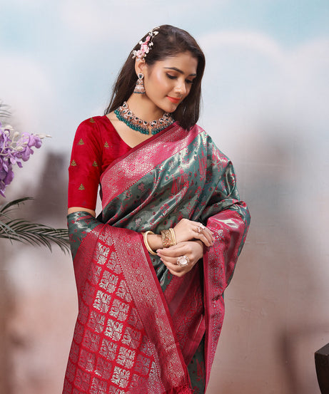 Kanjiwaram Silk Saree With Rich Pallu Designer Sari With Blouse