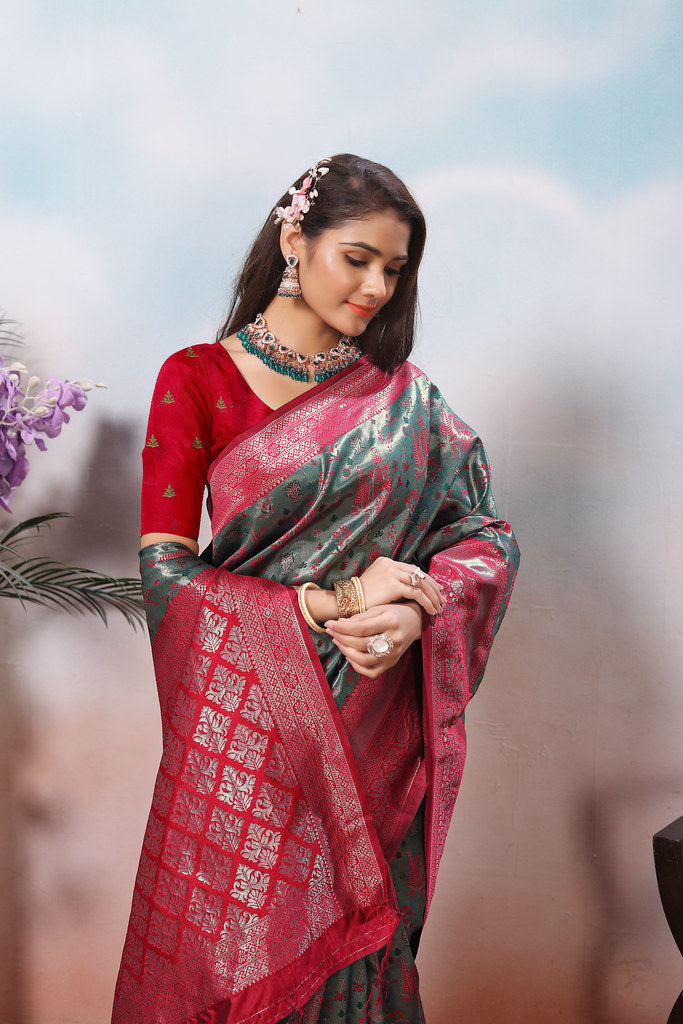 Kanjiwaram Silk Saree With Rich Pallu Designer Sari With Blouse