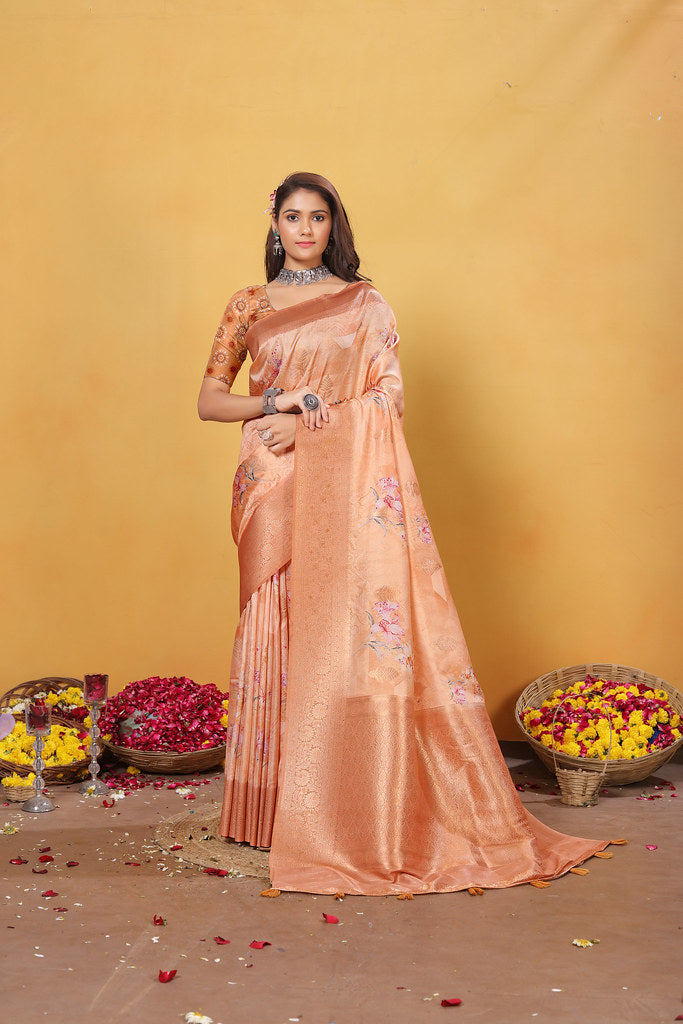 Soft Bamber Weaving Rich Pallu Saree Traditional Wear Sari With Blouse