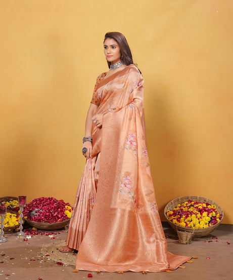 Soft Bamber Weaving Rich Pallu Saree Traditional Wear Sari With Blouse