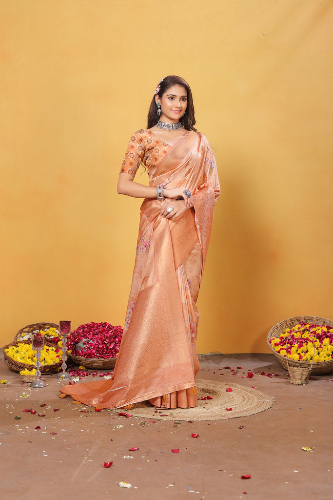 Soft Bamber Weaving Rich Pallu Saree Traditional Wear Sari With Blouse