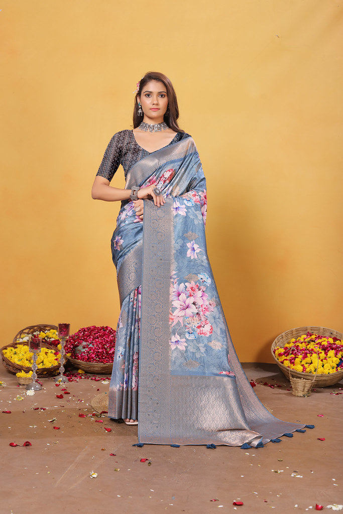 Soft Bamber Weaving Rich Pallu Saree Traditional Wear Sari With Blouse