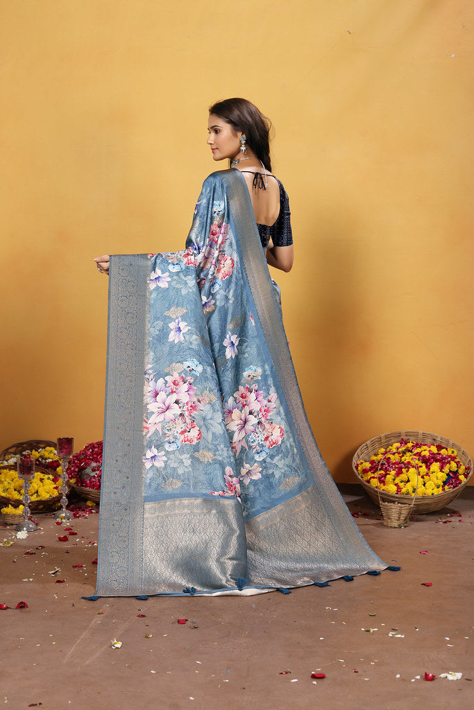 Soft Bamber Weaving Rich Pallu Saree Traditional Wear Sari With Blouse