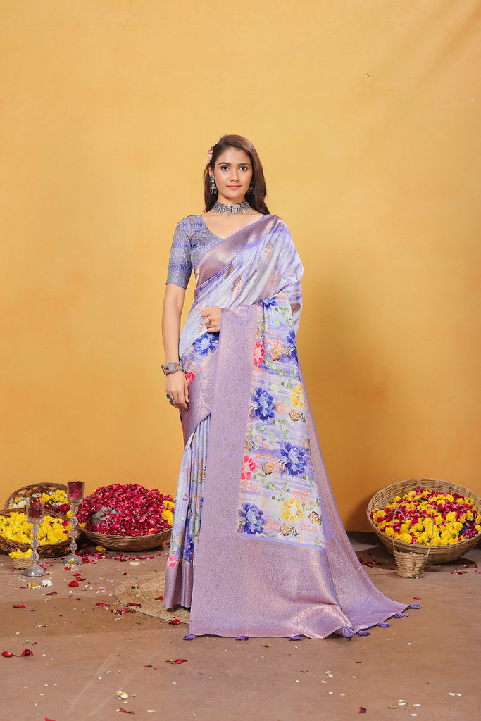 Soft Bamber Weaving Rich Pallu Saree Traditional Wear Sari With Blouse