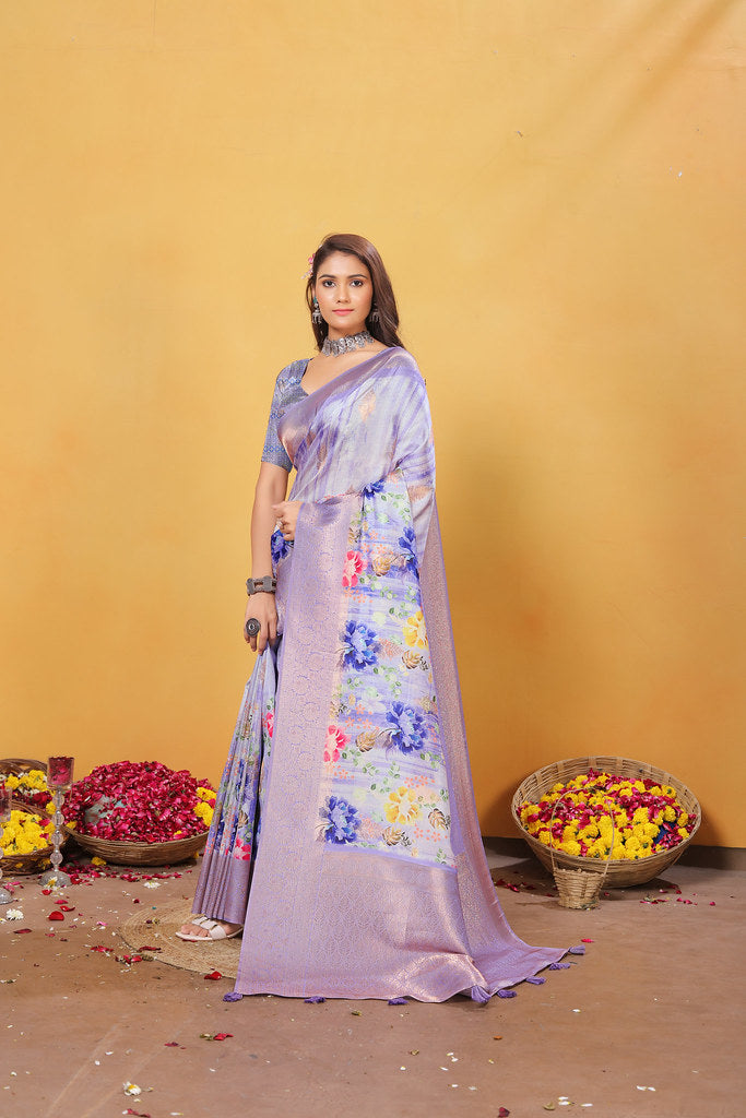 Soft Bamber Weaving Rich Pallu Saree Traditional Wear Sari With Blouse
