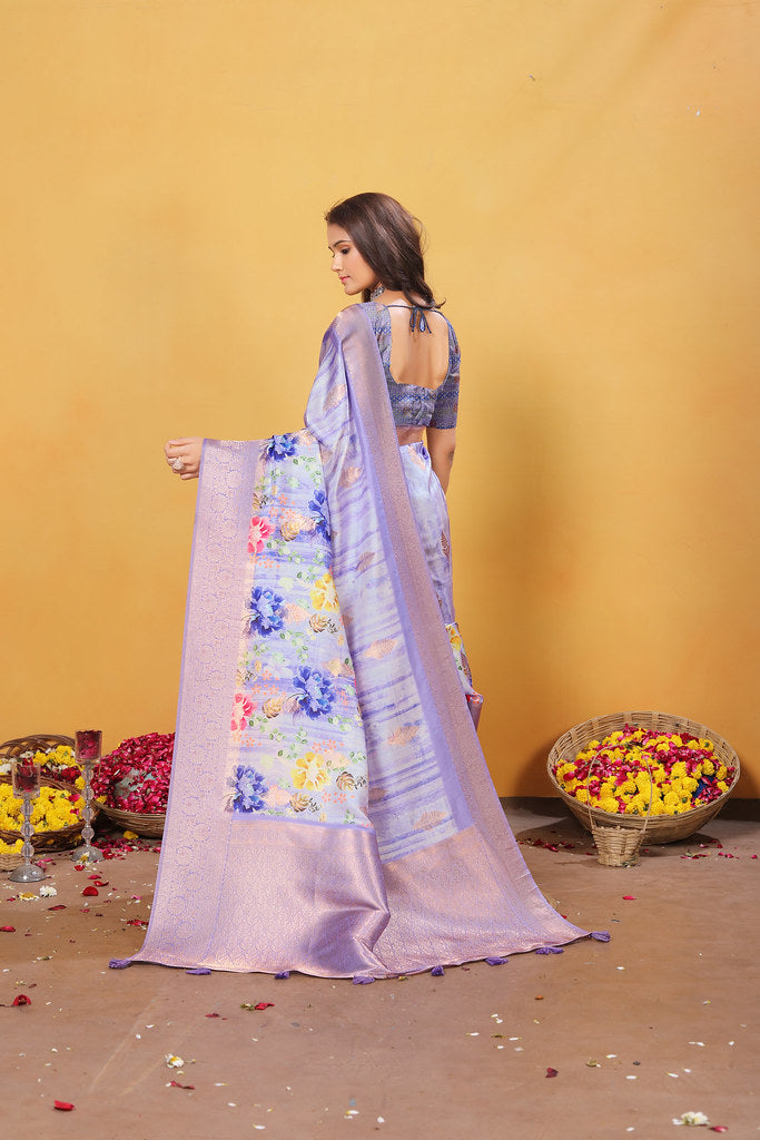 Soft Bamber Weaving Rich Pallu Saree Traditional Wear Sari With Blouse