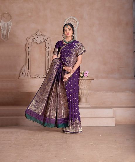 Soft Silk Saree Weaving Banarasi Jari Sari With Blouse For Women's