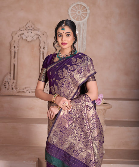 Soft Silk Saree Weaving Banarasi Jari Sari With Blouse For Women's