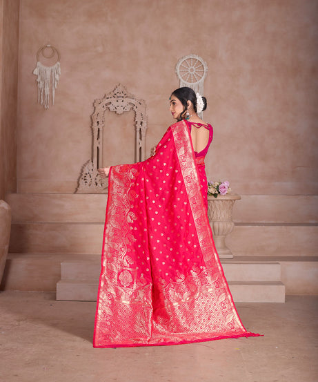 Soft Silk Saree Weaving Banarasi Jari Sari With Blouse For Women's