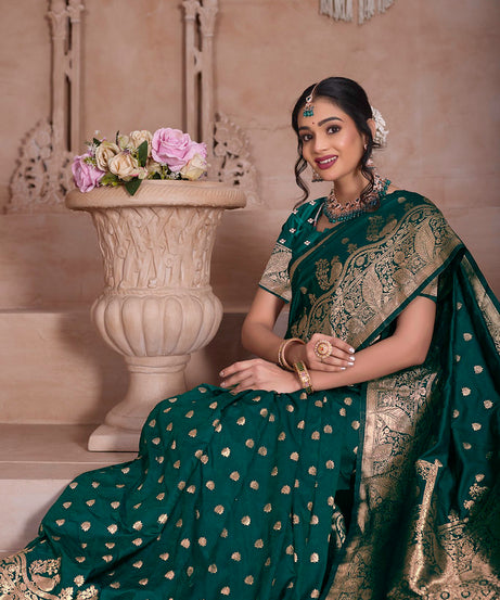 Soft Silk Saree Weaving Banarasi Jari Sari With Blouse For Women's