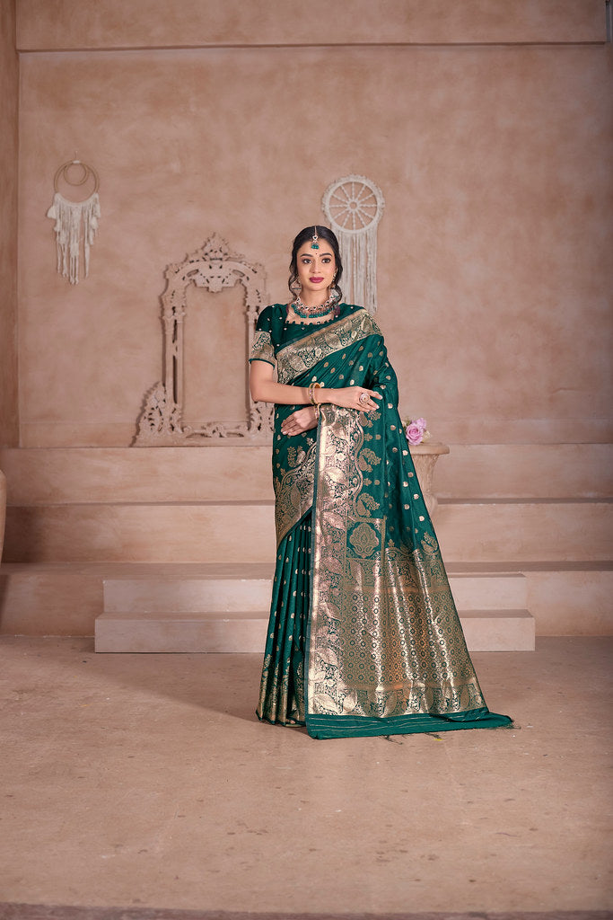 Soft Silk Saree Weaving Banarasi Jari Sari With Blouse For Women's
