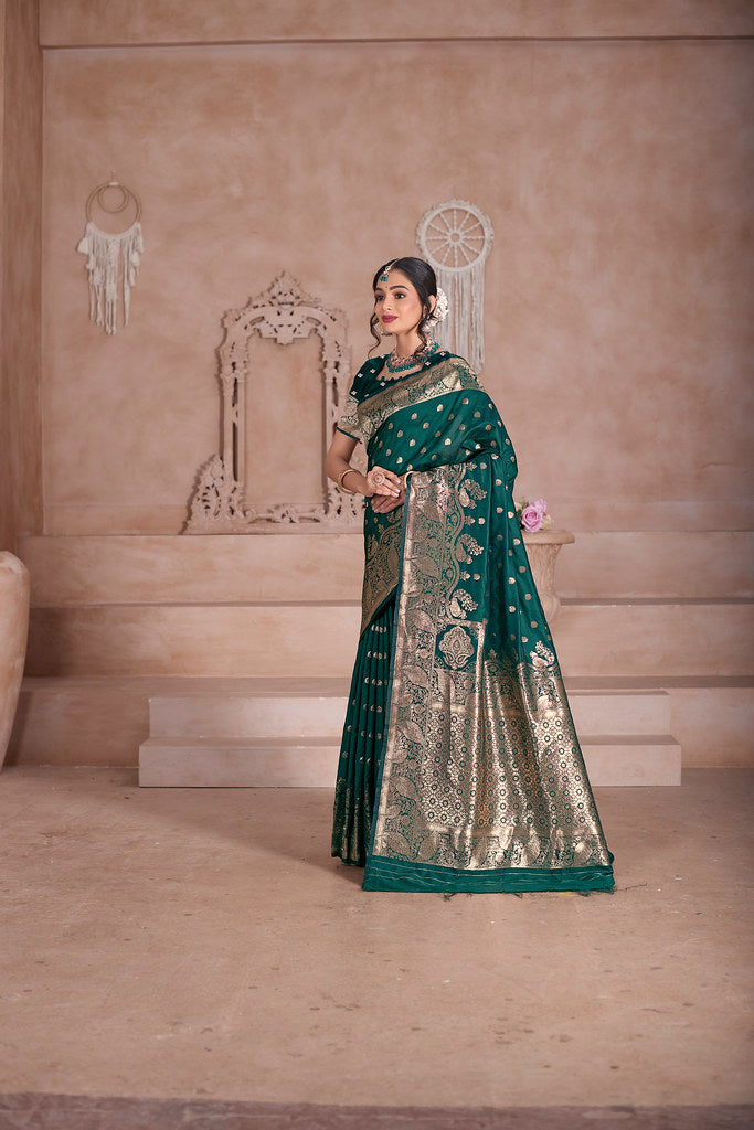 Soft Silk Saree Weaving Banarasi Jari Sari With Blouse For Women's