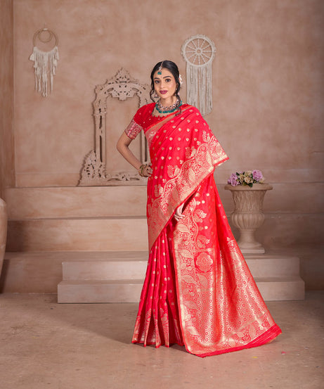 Soft Silk Saree Weaving Banarasi Jari Sari With Blouse For Women's