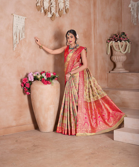 Pure Tissue Trditional Wear Sari , Wedding Festival Saree With Blouse
