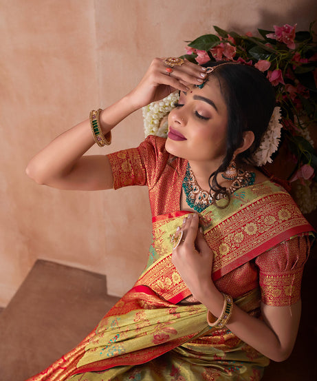Pure Tissue Trditional Wear Sari , Wedding Festival Saree With Blouse