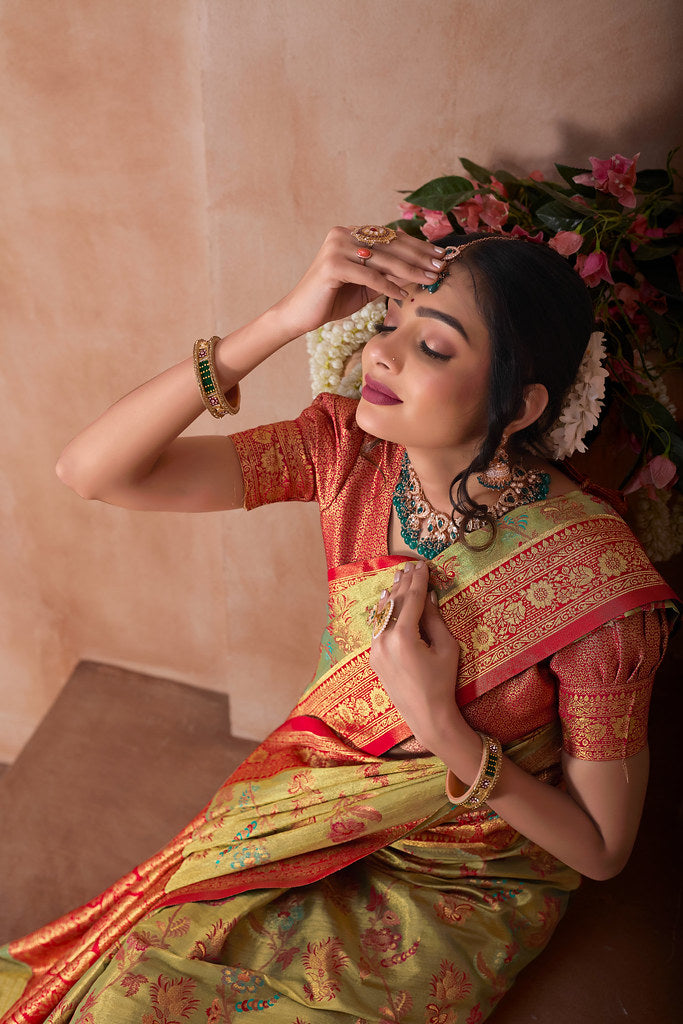 Pure Tissue Trditional Wear Sari , Wedding Festival Saree With Blouse