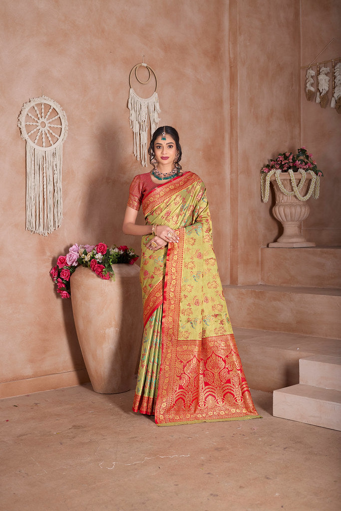 Pure Tissue Trditional Wear Sari , Wedding Festival Saree With Blouse