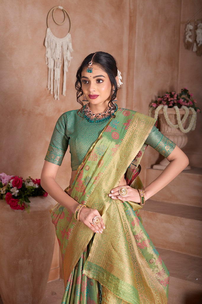 Traditional Pure Tissue Saree, Festival Designer Printed Saree With Blouse