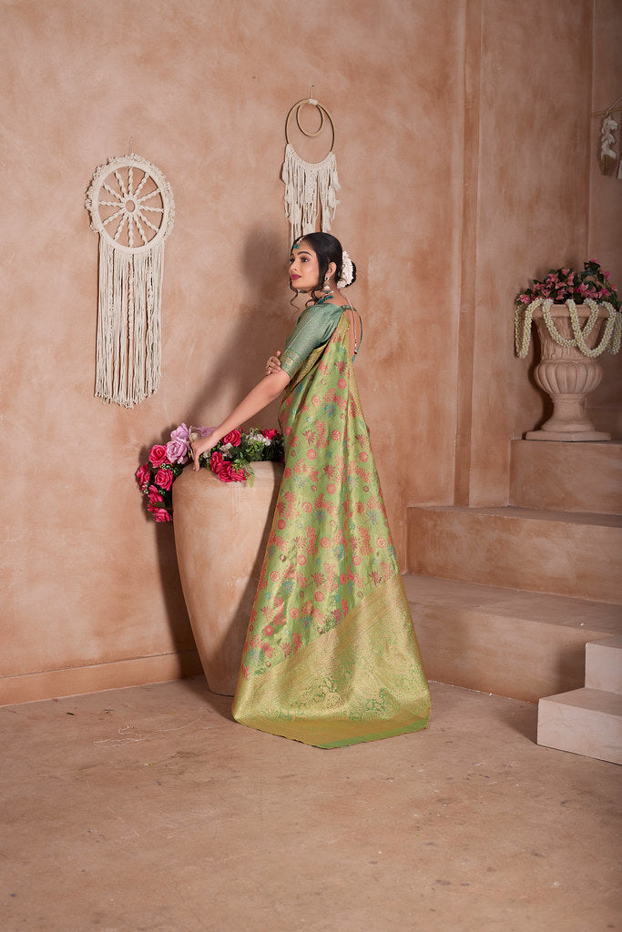 Traditional Pure Tissue Saree, Festival Designer Printed Saree With Blouse