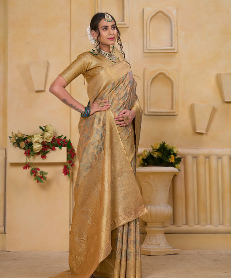 Women's Pure Tissue Wedding Traditional Wear Saree With Blouse