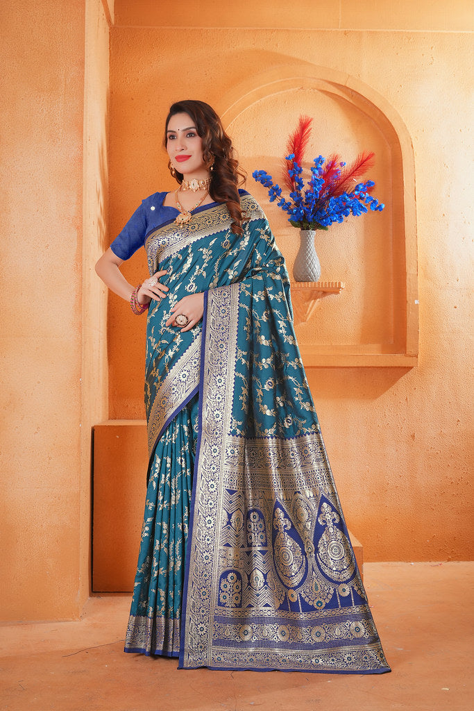 Soft Silk Weaving Saree With Banarasi Jari Work Designer Sari With Blouse