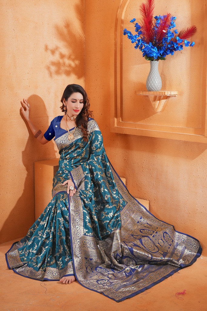 Soft Silk Weaving Saree With Banarasi Jari Work Designer Sari With Blouse