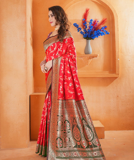 Soft Silk Weaving Saree With Banarasi Jari Work Designer Sari With Blouse