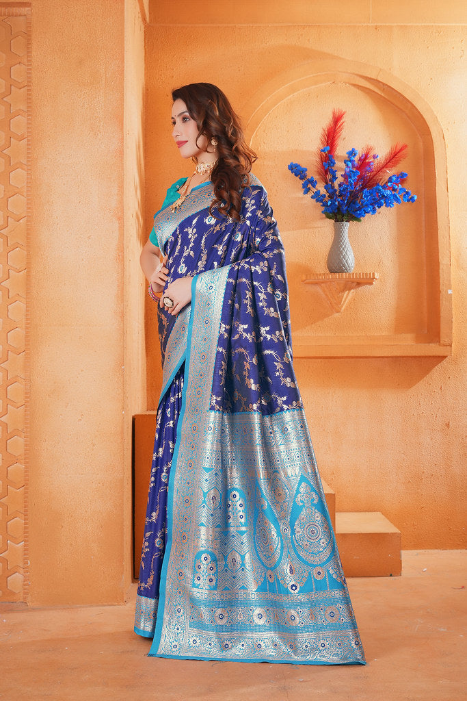 Soft Silk Weaving Saree With Banarasi Jari Work Designer Sari With Blouse
